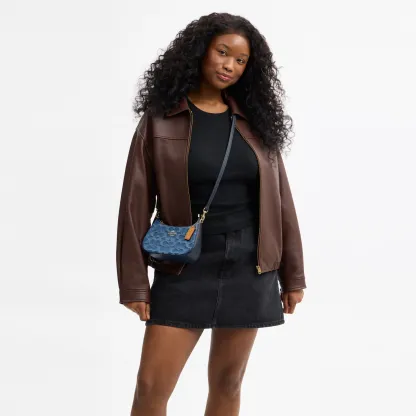 COACH®,Teri Mini Crossbody Bag In Signature Denim,Cotton,Denim,Leather,Shoulder Bag,Metal,Logo,Casual,Navy