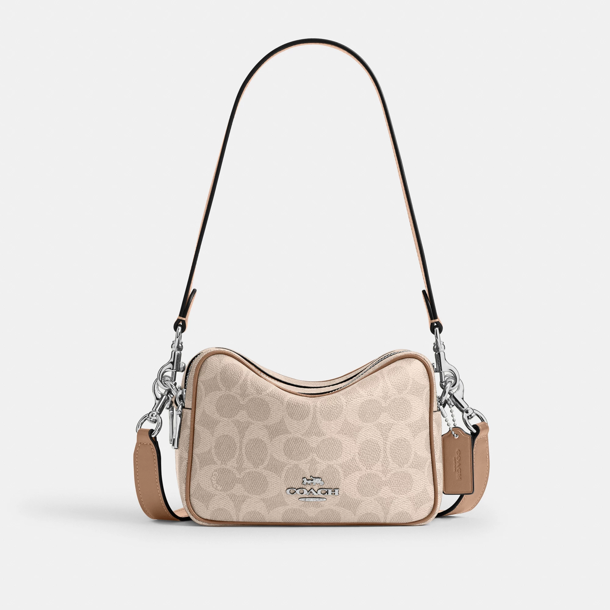 COACH®,Mini Carey Crossbody Bag In Signature Canvas,Polyester,Leather,Canvas,Crossbody,Metal Material,Logo,Metal,Piping,Pe...,Multi Color,Front View