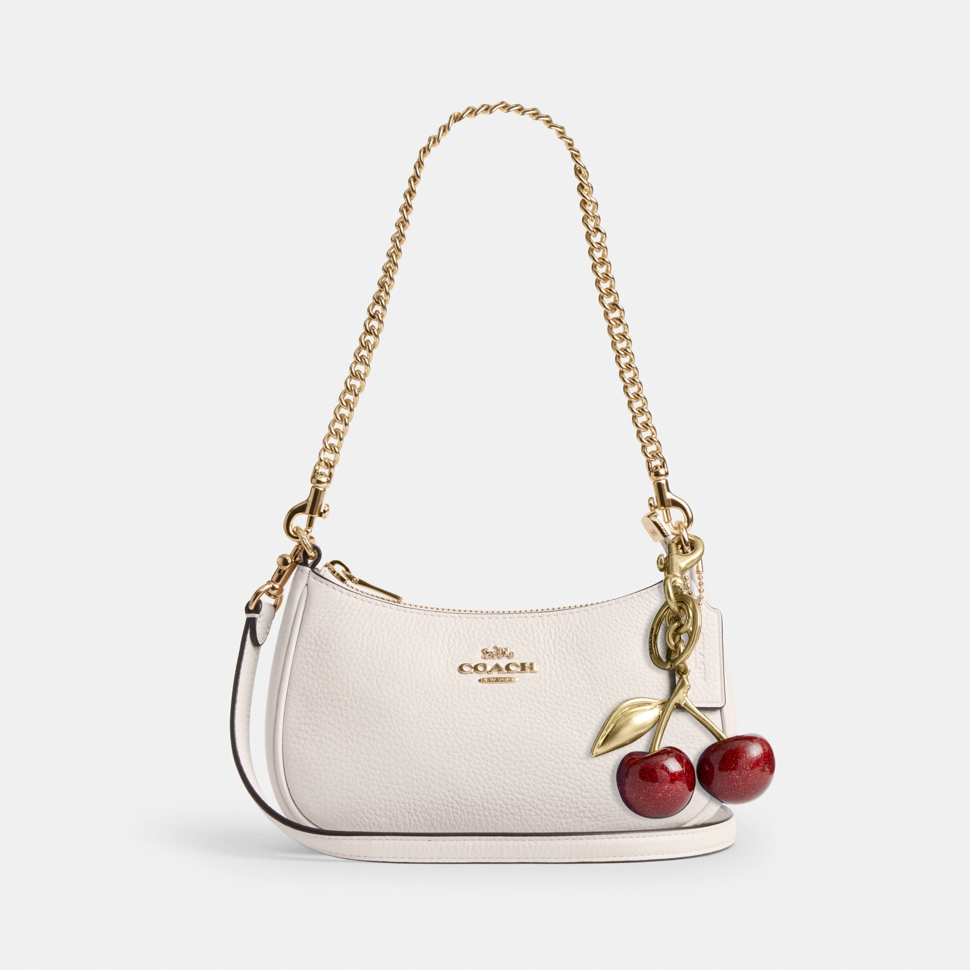 COACH®,Teri Mini Crossbody Bag,Leather,Recycled Polyester,Crossbody,Logo,Adjustable,Compact,Gold Metal,Casual,White,Angle View