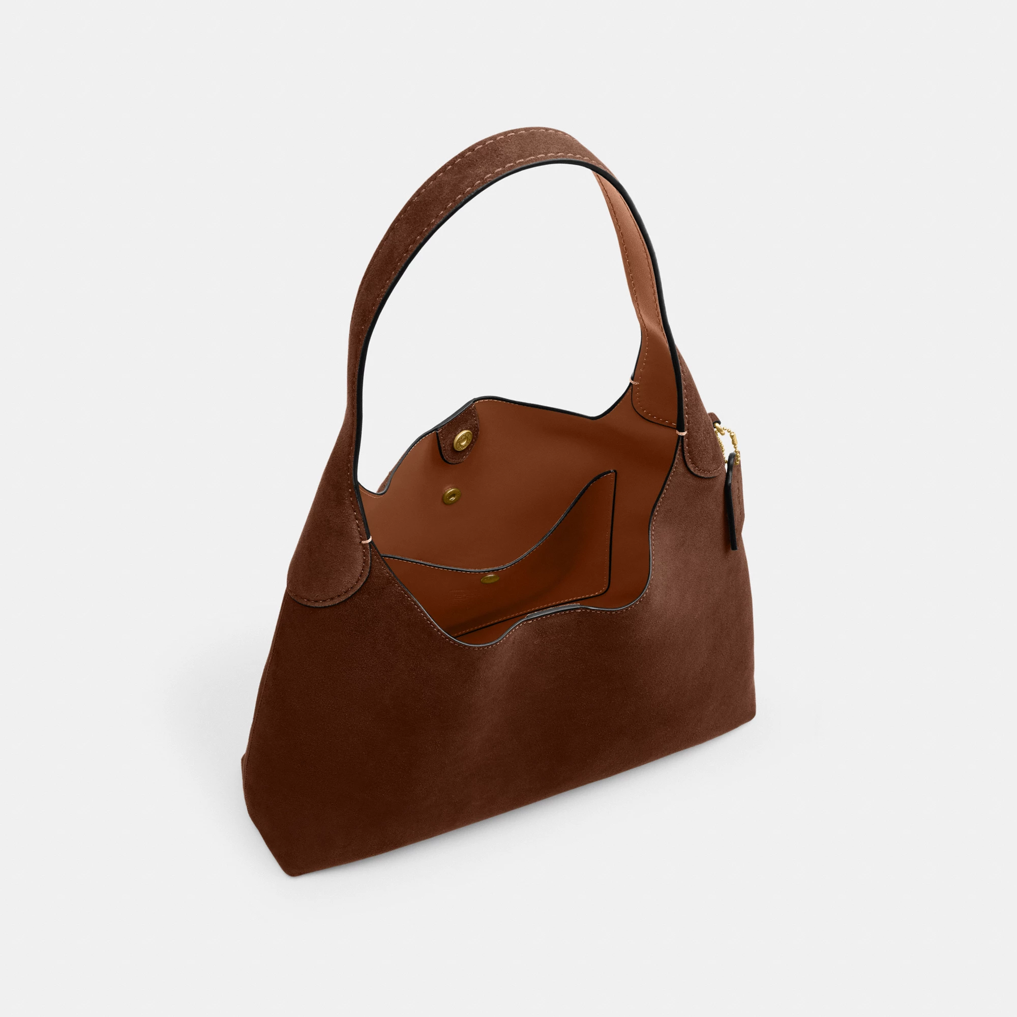 COACH®,Brooklyn Shoulder Bag 34,Suede,Hobo,Brass,Casual,Brown,Inside View,Top View