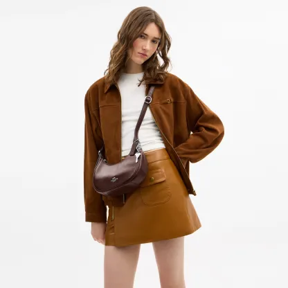 COACH®,Emily Shoulder Bag,Leather,Recycled Polyester,Lining Recycled Polyester,Hobo,Metal Material,3D Embellishment,Metal,...,Brown