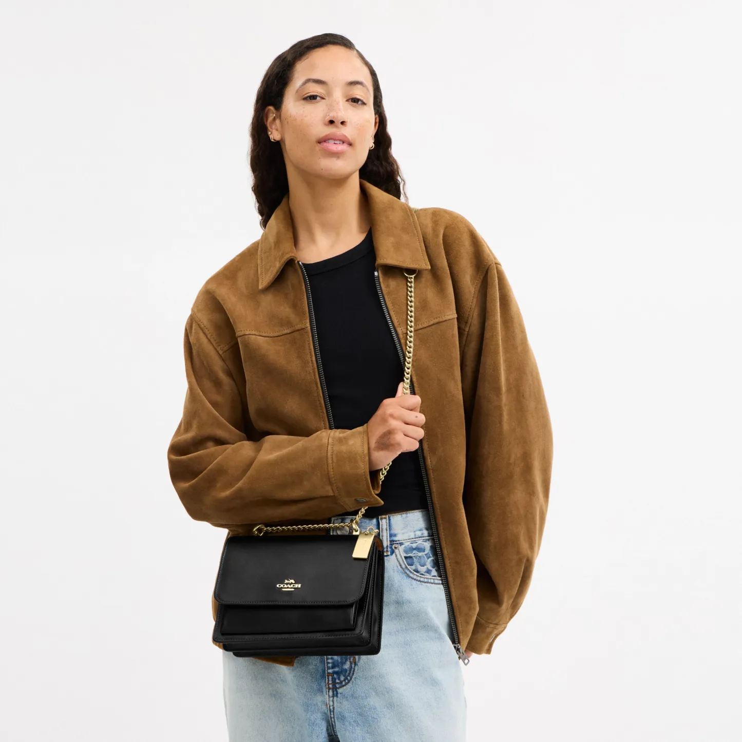 COACH®,Klare Crossbody Bag,Calfskin Leather,Leather,Crossbody,Metal,Logo,Luggage Tag,Adjustable,Lined,Compact,Gold Metal,D...,Black