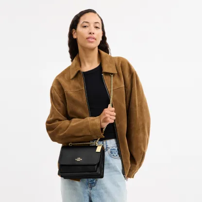 COACH®,Klare Crossbody Bag,Calfskin Leather,Leather,Crossbody,Metal,Logo,Luggage Tag,Adjustable,Lined,Compact,Gold Metal,D...,Black
