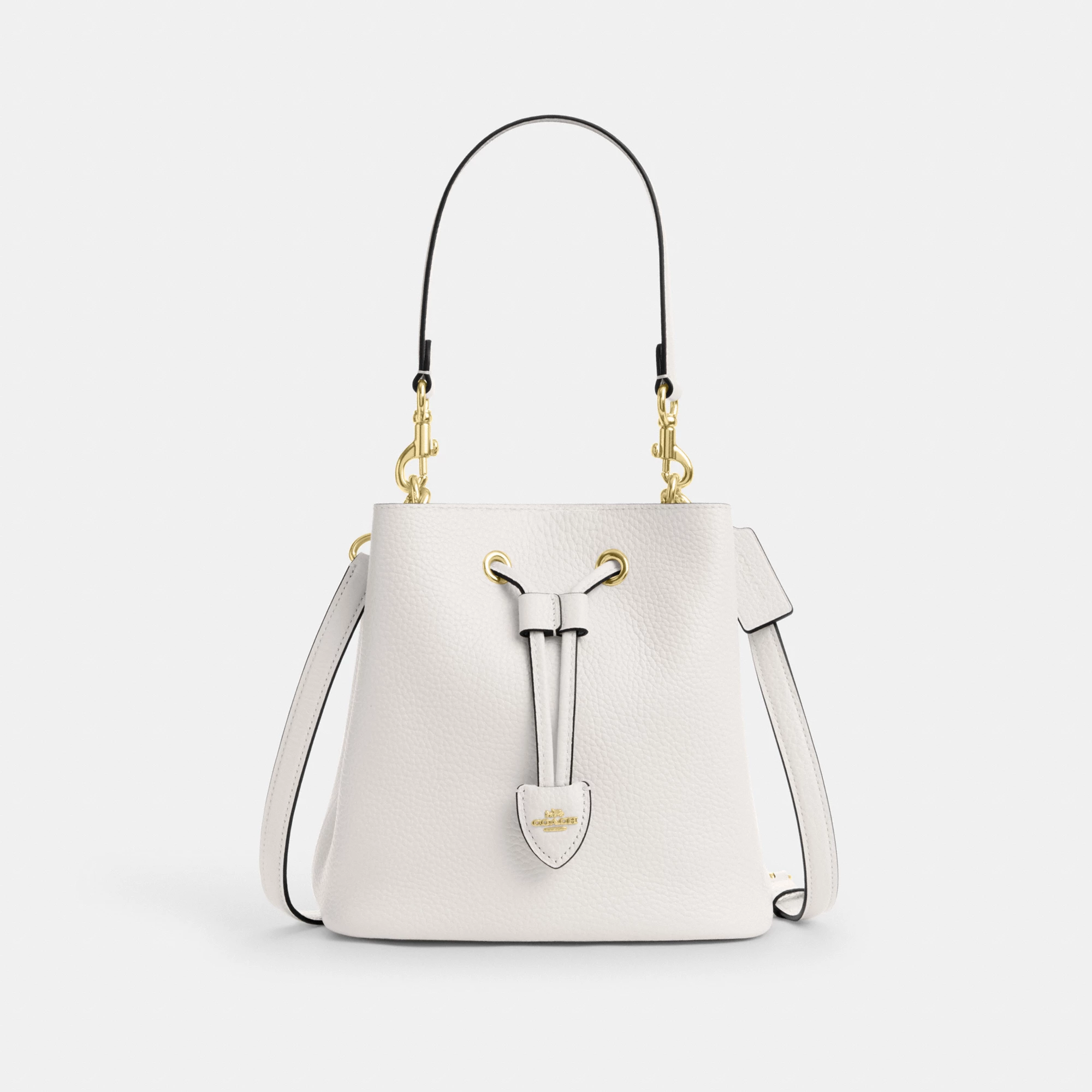 COACH®,Rowan Bucket Bag,Leather,Bucket,Metal,Logo,Casual,White,Front View