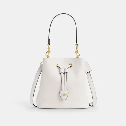 COACH®,Rowan Bucket Bag,Leather,Bucket,Metal,Logo,Casual,White,Front View