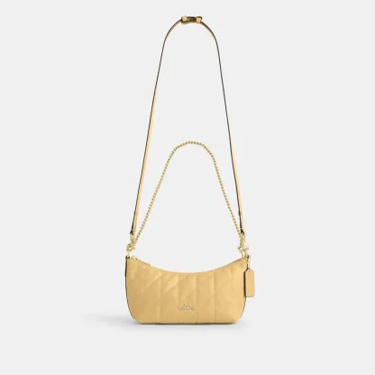 COACH®,Caitlin Shoulder Bag With Quilting,Lining Recycled Polyester,Recycled Polyester,Shoulder Bag,Logo,Chain Detail,Shou...,Beige