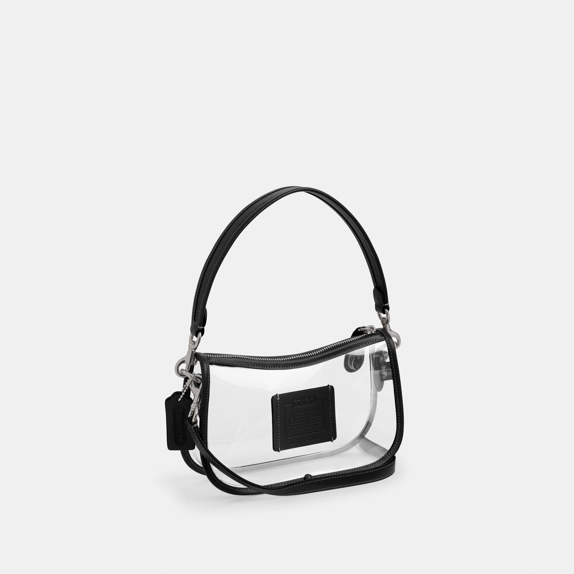COACH®,Stadium Swinger Bag,Leather,Shoulder Bag,Sheer,Piping,Applique,Casual,White,Angle View