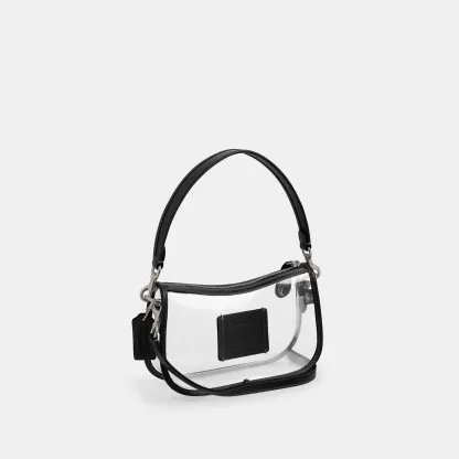 COACH®,Stadium Swinger Bag,Leather,Shoulder Bag,Sheer,Piping,Applique,Casual,White,Angle View
