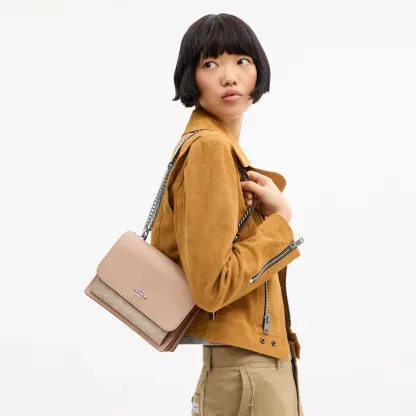 COACH®,Klare Crossbody Bag In Signature Canvas,Crossbody,Chain Detail,Pattern,Day Party,Beige,Detail View