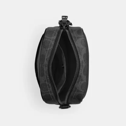 COACH®,Tristan Crossbody Bag 14 In Signature Canvas,Canvas,Leather,Recycled Polyester,Crossbody,Logo,Convertible,Sustainab...,Black,Inside View,Top View