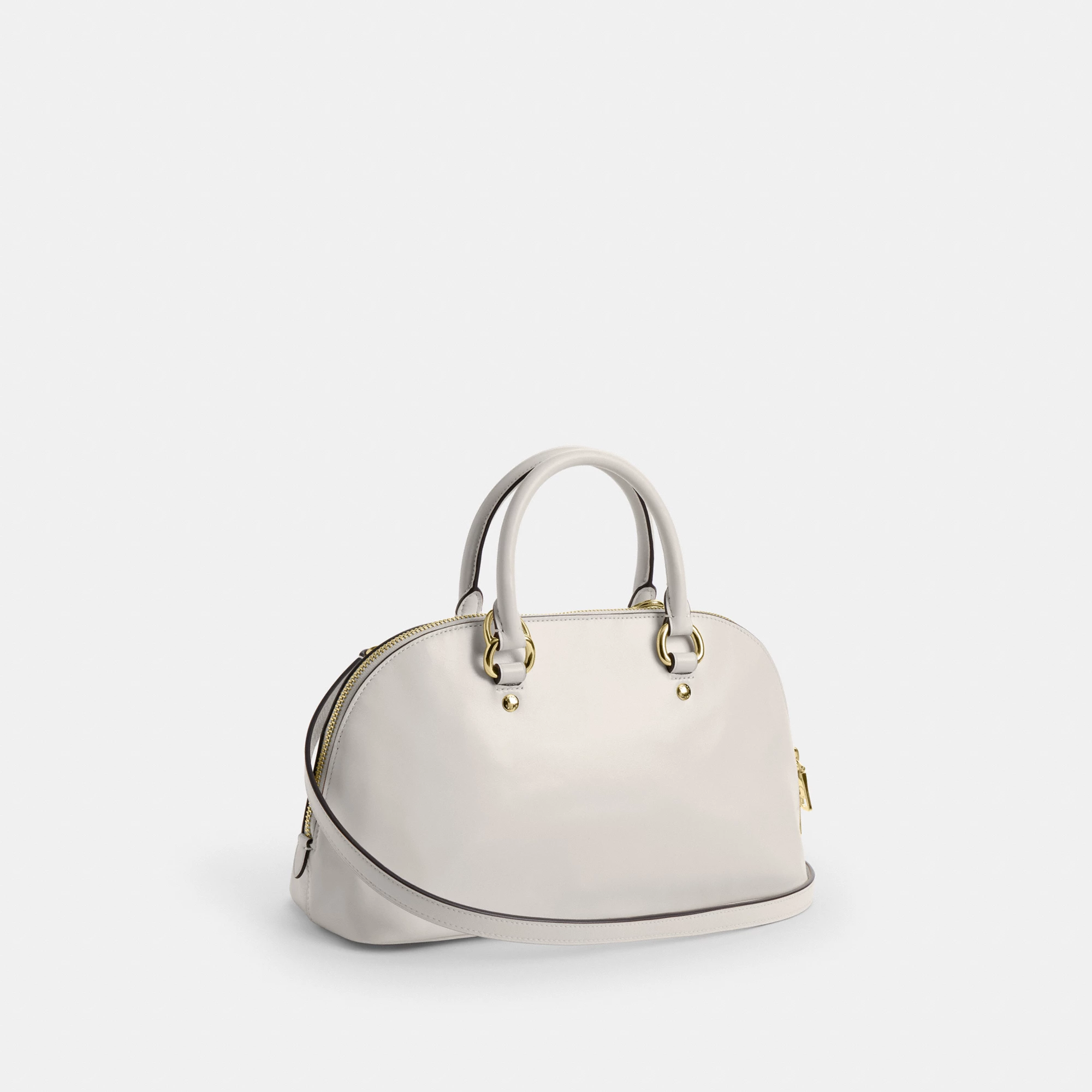 COACH®,Lara Satchel Bag,Recycled Polyester,Satchel,Logo,Metal,Casual,Cream,Angle View
