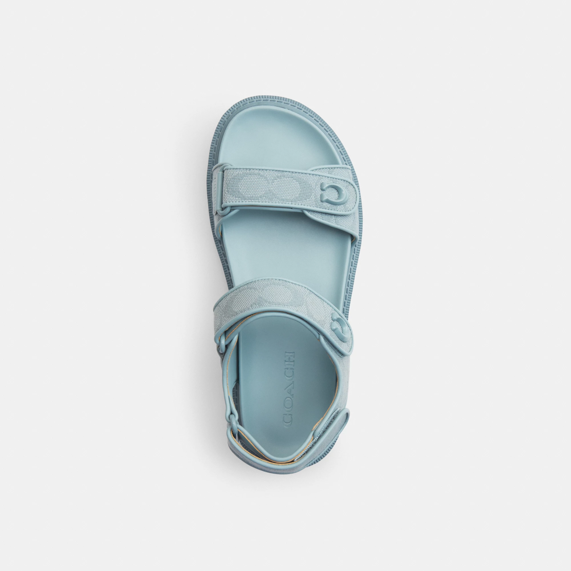 COACH®,Brynn Sandal In Signature Canvas,Cotton,Synthetic,Sandals,Fabric,Logo,Padded Insole,Sustainable,Casual,Blue,Inside View,Top View