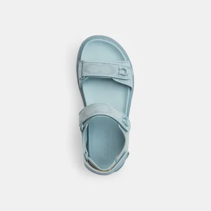 COACH®,Brynn Sandal In Signature Canvas,Cotton,Synthetic,Sandals,Fabric,Logo,Padded Insole,Sustainable,Casual,Blue,Inside View,Top View