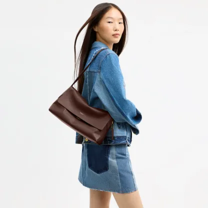 COACH®,Chelsea Shoulder Bag 30,Suede,Leather,Shoulder Bag,3D Embellishment,Metal,Pendant,Lined,Brass,Casual,Brown,Detail View