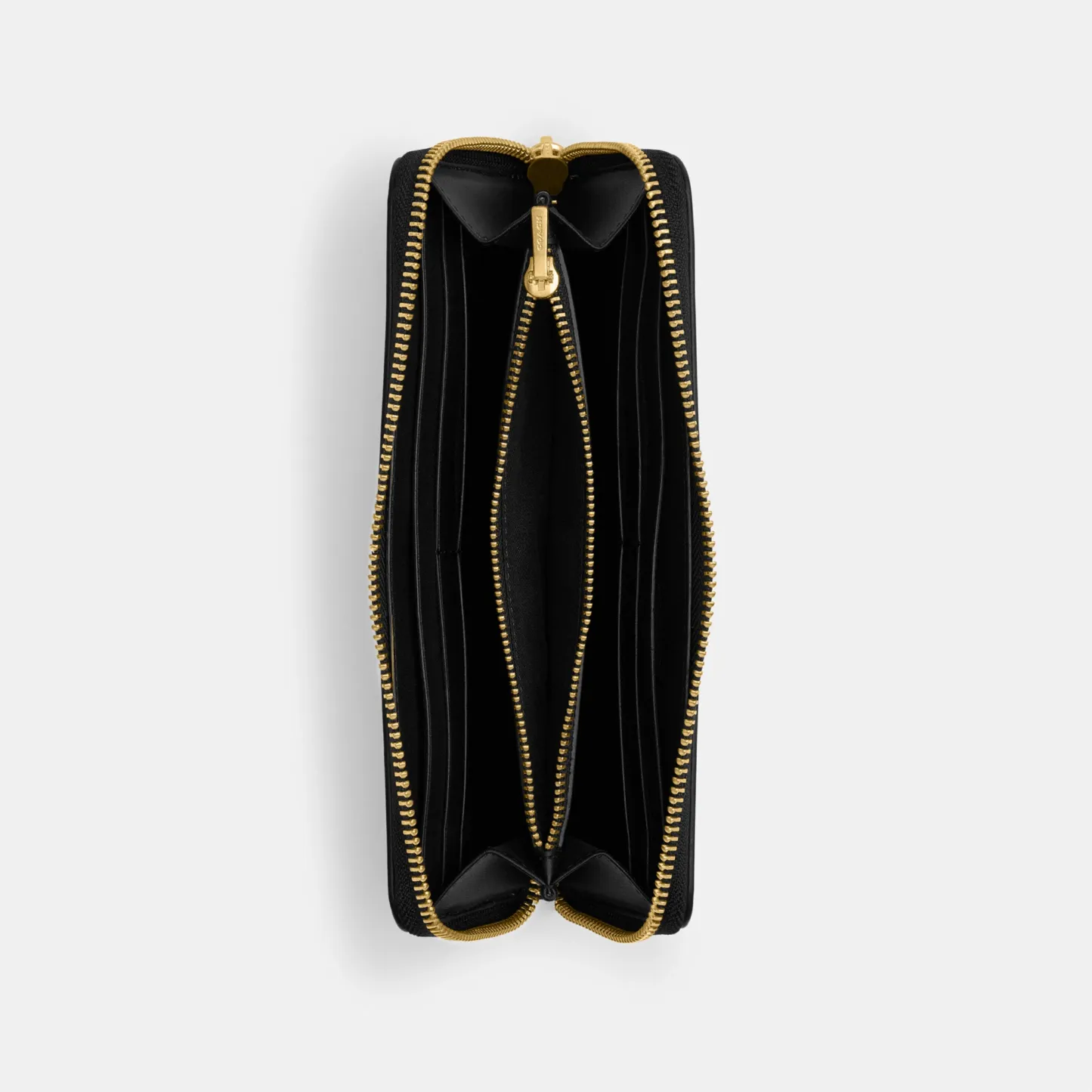 COACH®,Essential Slim Accordion Zip Wallet,Calfskin Leather,Leather,Continental,Logo,Metal,Casual,Black,Inside View,Top View