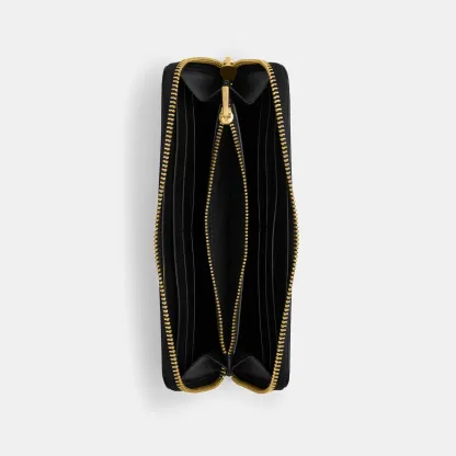 COACH®,Essential Slim Accordion Zip Wallet,Calfskin Leather,Leather,Continental,Logo,Metal,Casual,Black,Inside View,Top View