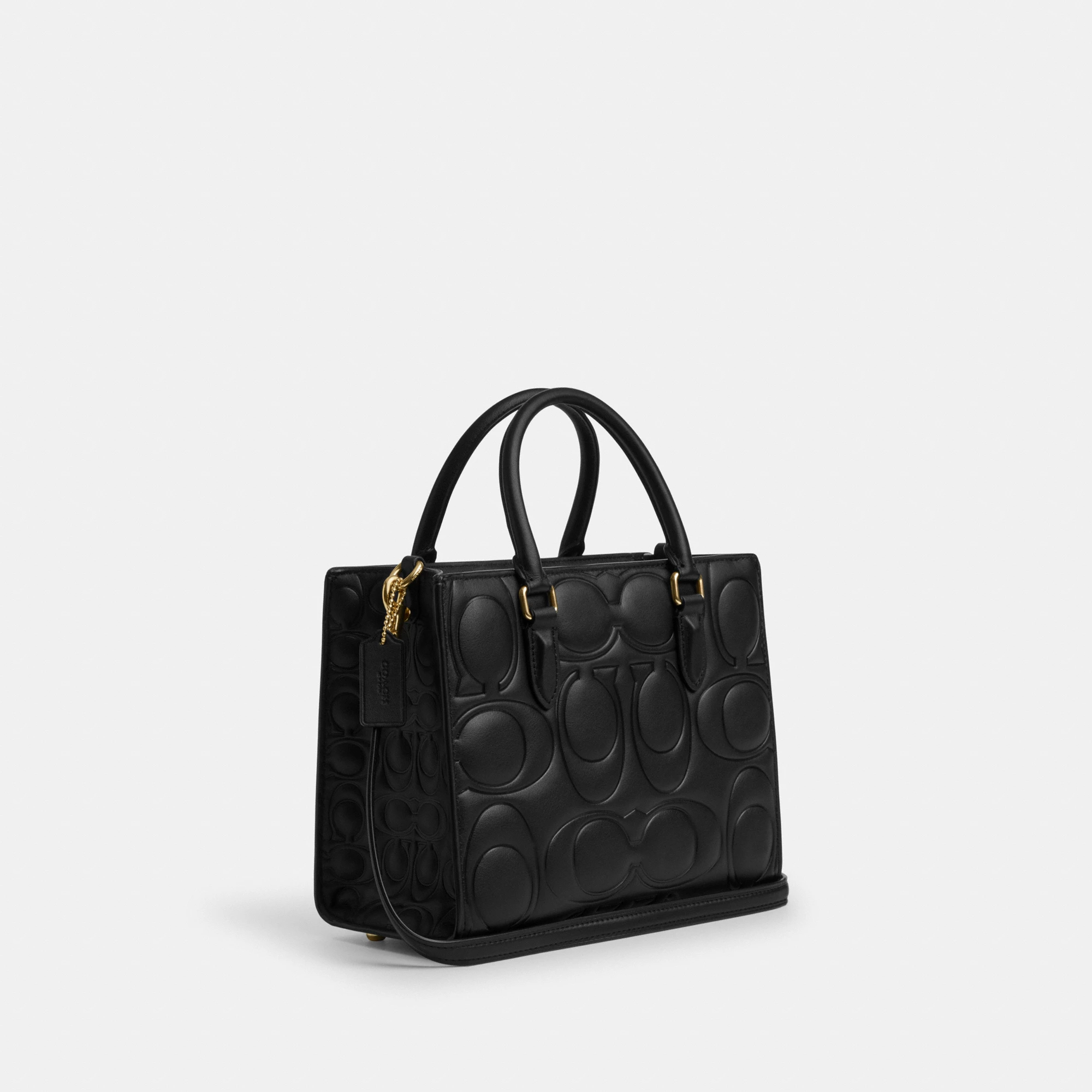 COACH®,Maggie Small Tote Bag In Signature Leather,Leather,Crossbody,Work,Black,Angle View
