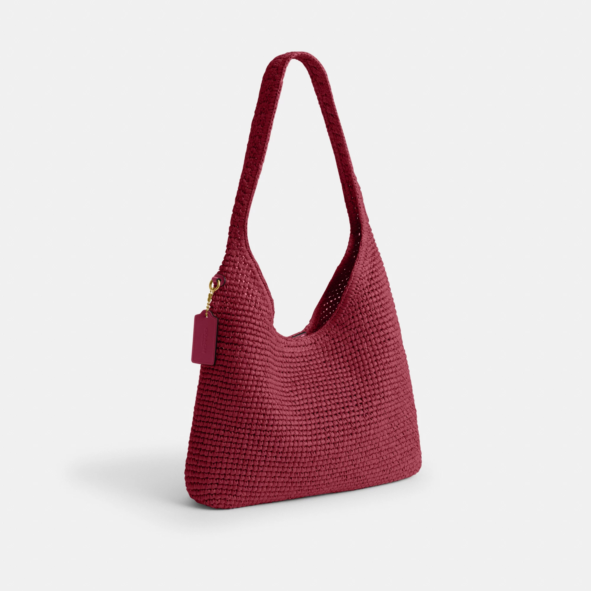 COACH®,Brooklyn Shoulder Bag 28,Calfskin Leather,Hobo,Straw,Applique,Pendant,Logo,Brass,Casual,,Angle View
