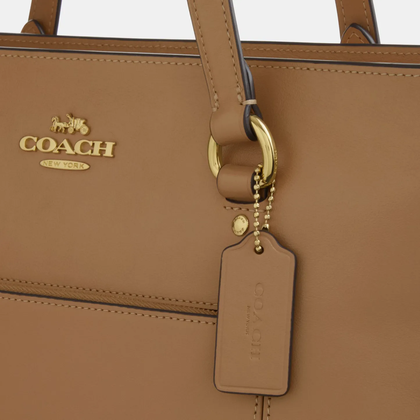 COACH®,Station Tote Bag,Leather,Recycled Polyester,Tote,Logo,Metal,Gold Metal,Work,Brown,Closer View