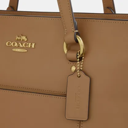 COACH®,Station Tote Bag,Leather,Recycled Polyester,Tote,Logo,Metal,Gold Metal,Work,Brown,Closer View