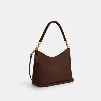 COACH®,Laurel Shoulder Bag,Leather,Hobo,Logo,Gold Metal,Casual,Brown,Angle View