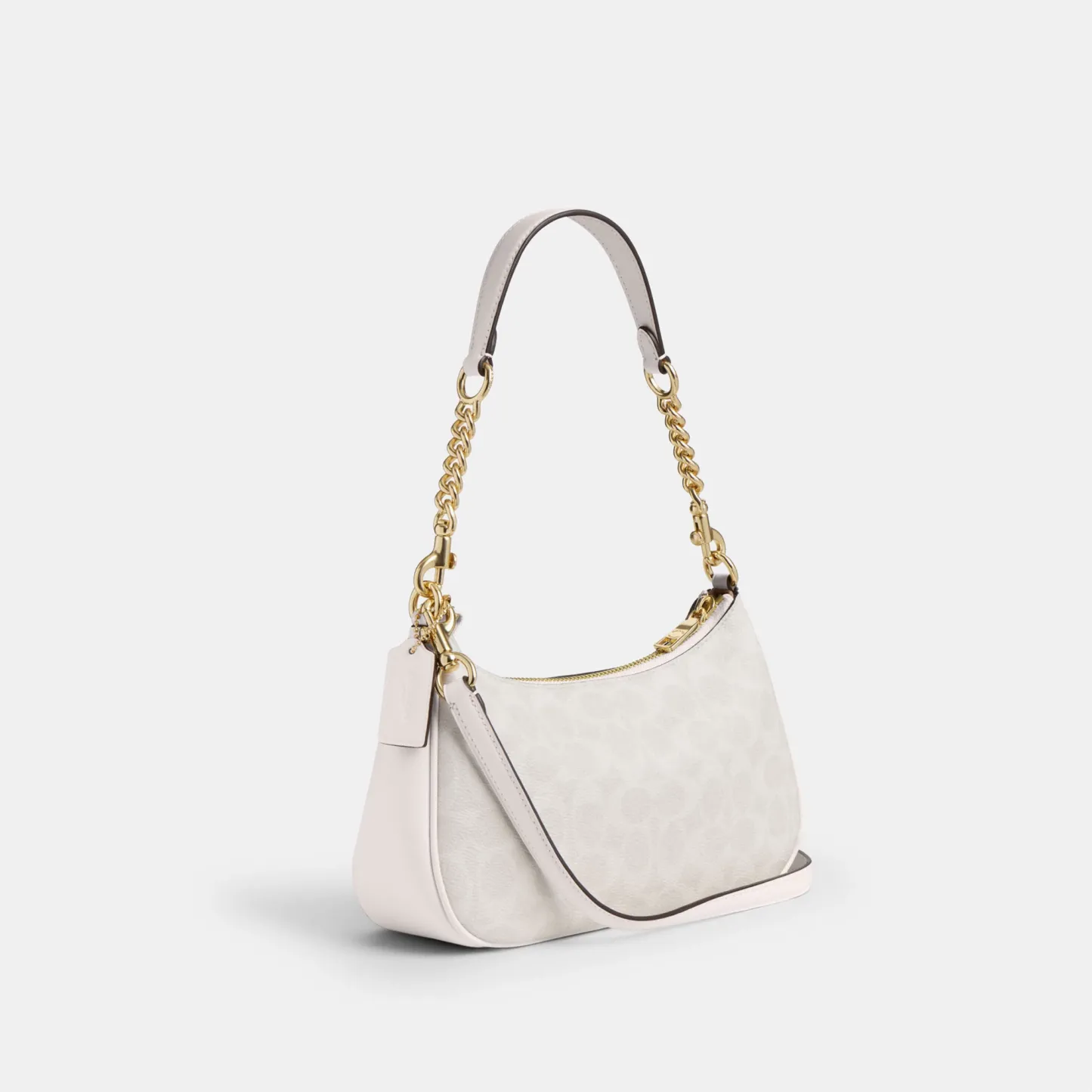 COACH®,Teri Shoulder Bag In Signature Canvas,Shoulder Bag,Logo,Tag Embellishment,Embossed,Metal,Casual,Gray,Angle View