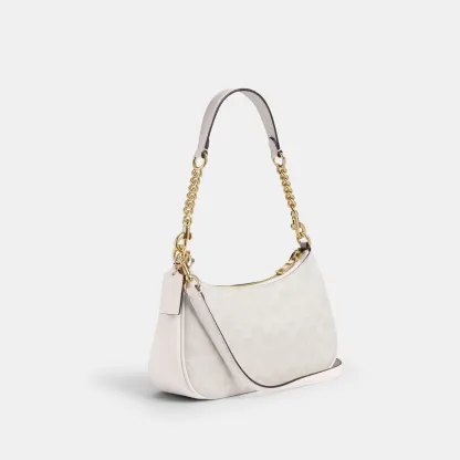COACH®,Teri Shoulder Bag In Signature Canvas,Shoulder Bag,Logo,Tag Embellishment,Embossed,Metal,Casual,Gray,Angle View