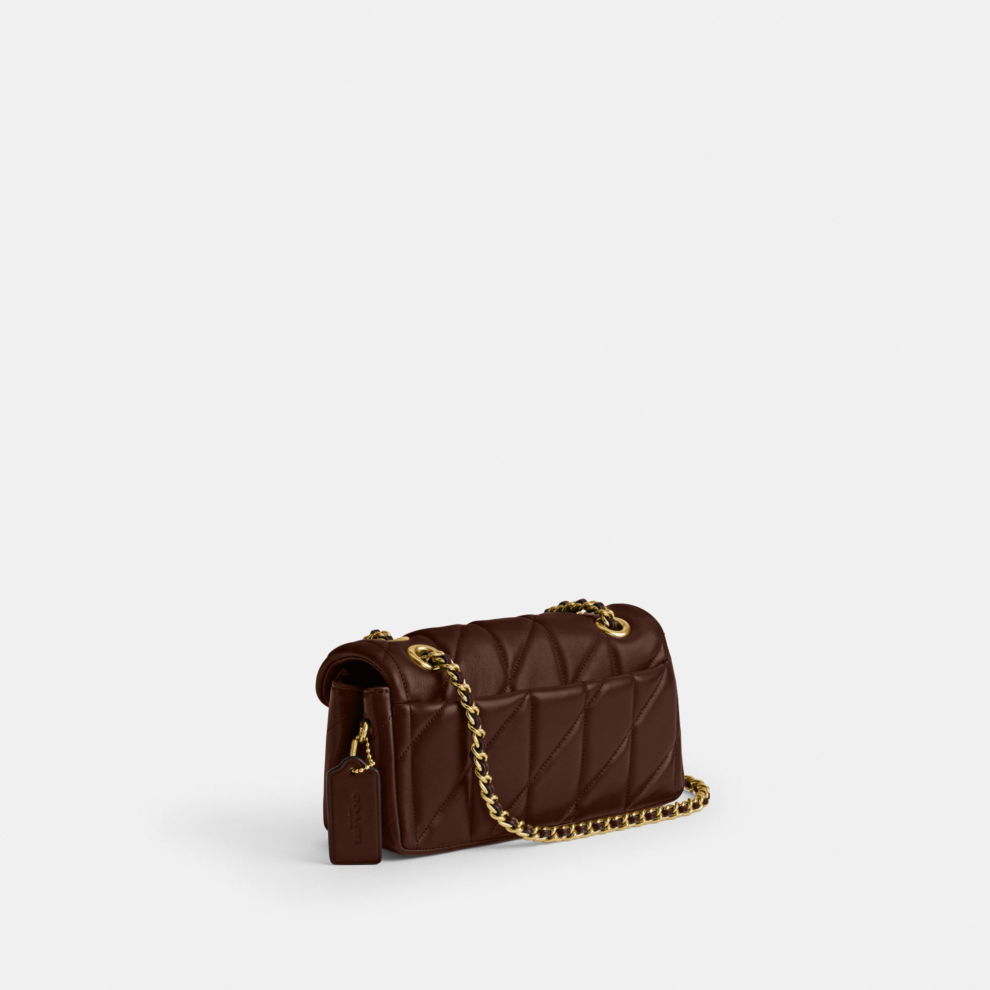 COACH®,Tabby Shoulder Bag 20 With Pillow Quilting,Leather,Shoulder Bag,Chain Detail,Embossed,Logo,Metal,Gold Metal,Day Party,Brown,Angle View