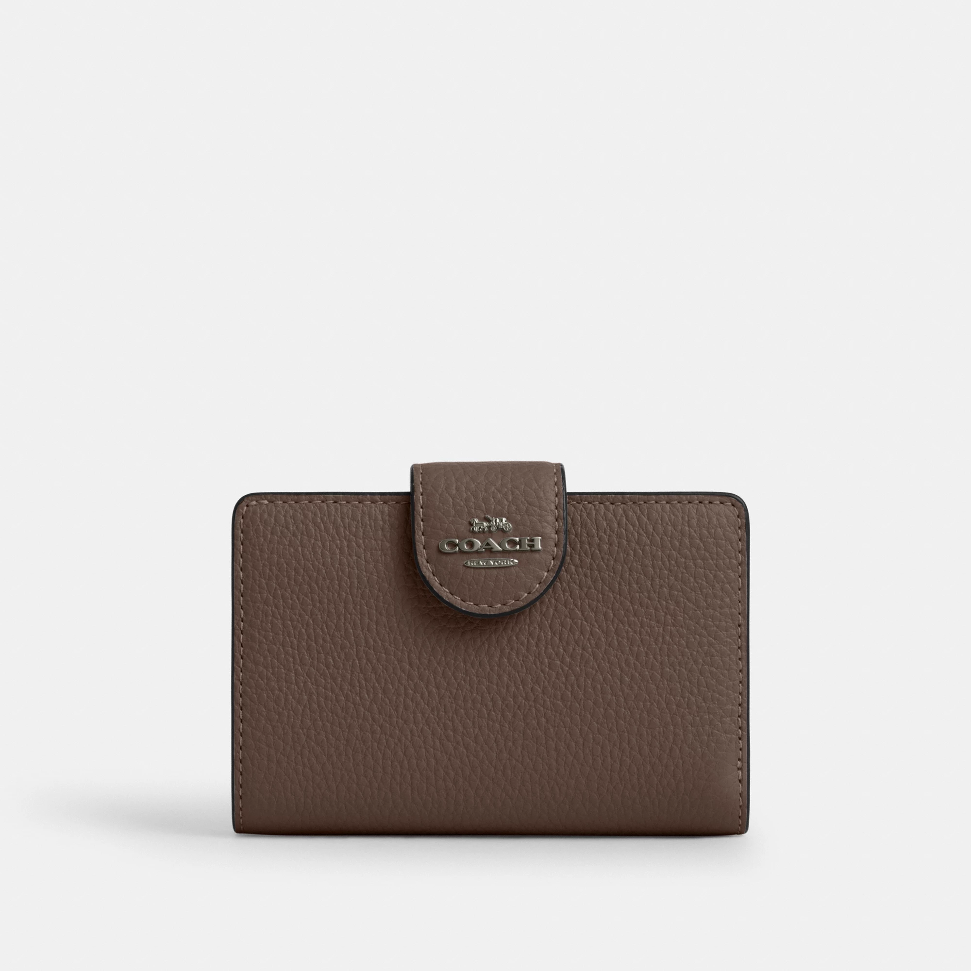 COACH®,Medium Corner Zip Wallet,Leather,Bi Fold,Logo,Metal,Travel,Brown,Front View