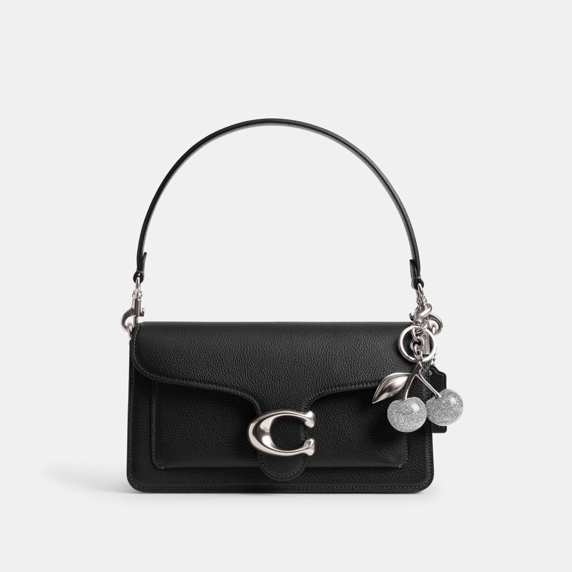 COACH®,Cherry Bag Charm,Bag Charm,Metal Material,Logo,3D Embellishment,Mixed Metal,Day Party,Black,Angle View