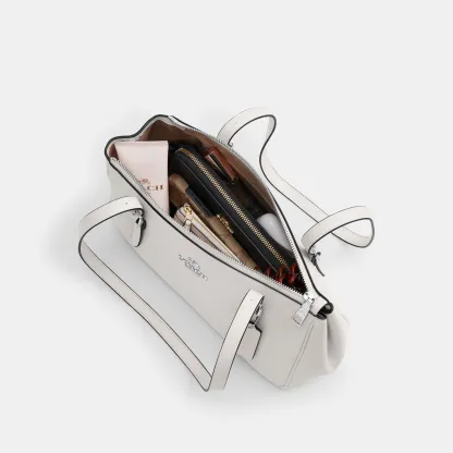 COACH®,Asher Shoulder Bag,Leather,Shoulder Bag,Logo,Metal,Luggage Tag,Adjustable,Compact,Key Ring,Lined,Silver Metal,Casual,White,Inside View,Top View