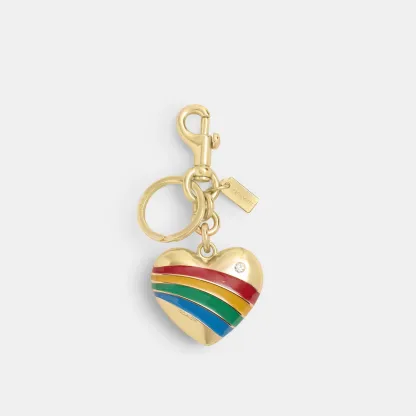 COACH®,Heart Bag Charm,Bag Charm,Logo,Metal,Gem Embellishment,Key Ring,Brass,Day Party,Multi Color,Front View