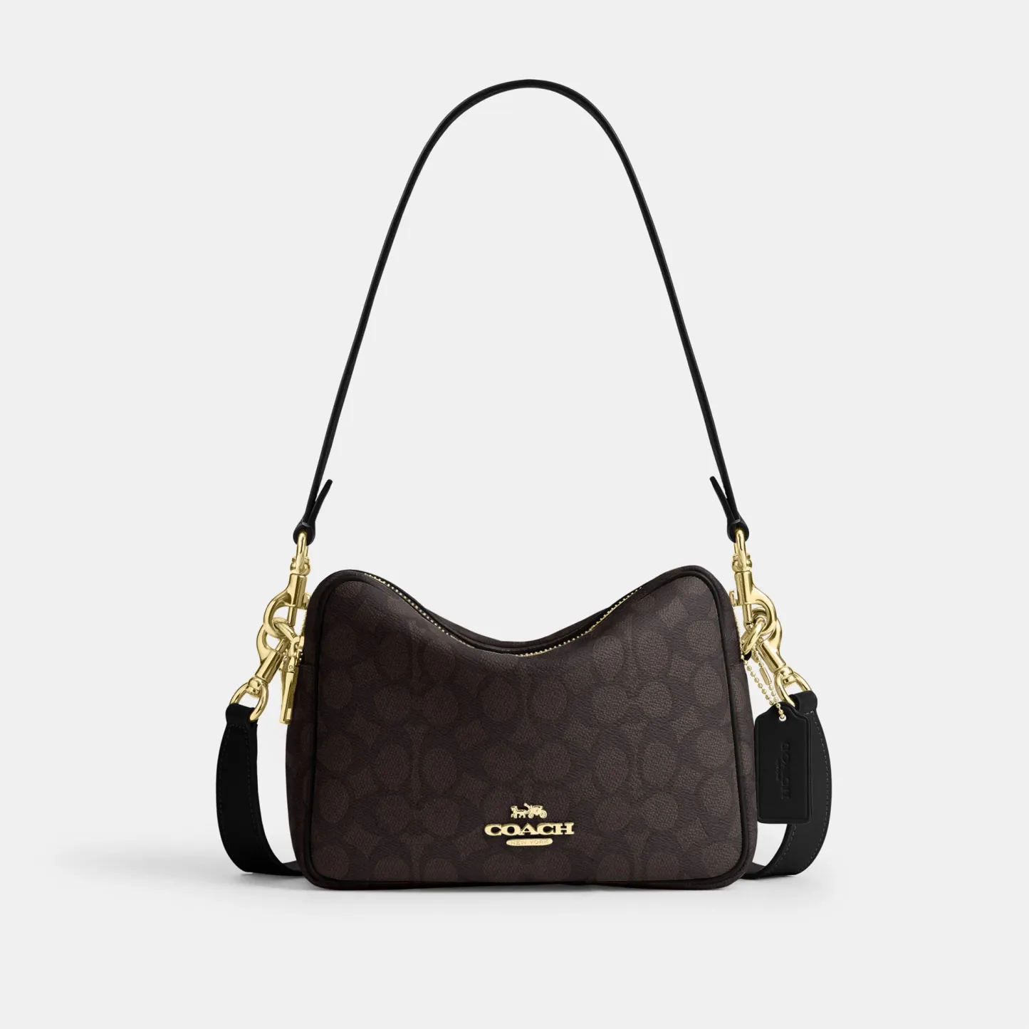 COACH®,Carey Crossbody Bag In Signature Canvas,Leather,Canvas,Recycled Polyester,Camera Bag,Metal,Logo,Sustainable,Gold Pl...,Brown,Front View