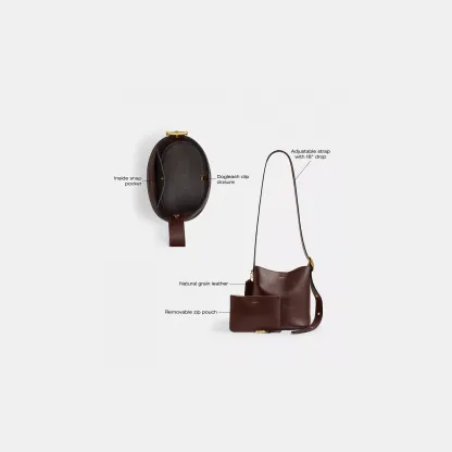 COACH®,Bleecker Bucket Bag 21,Leather,Bucket,Adjustable,Compact,Removable Pouch,Gold Metal,Casual,Brown