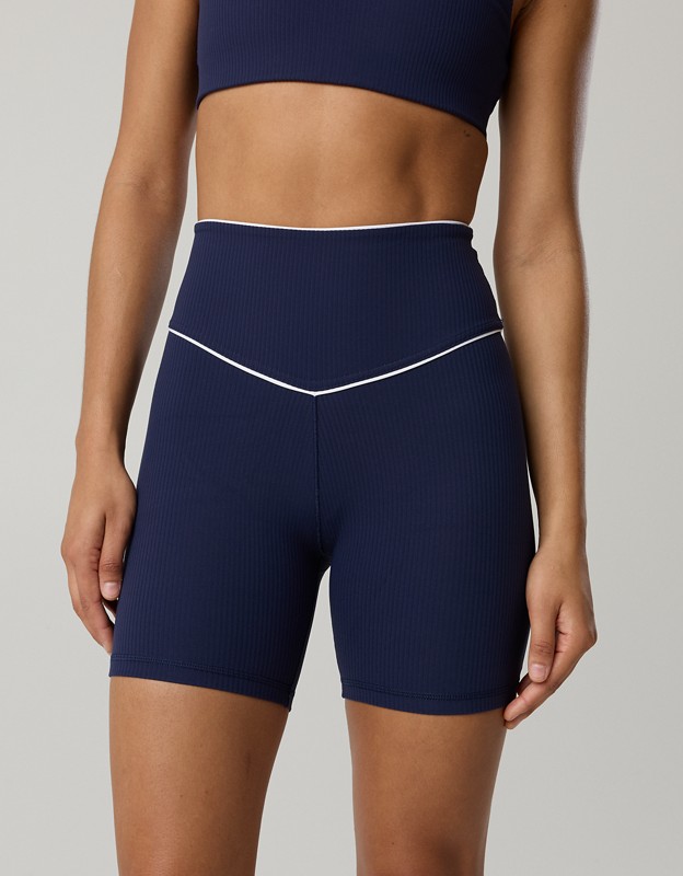 OFFLINE By Aerie Real Me XTRA High Waisted 5" Rib Piping Bike Short - Royal Navy