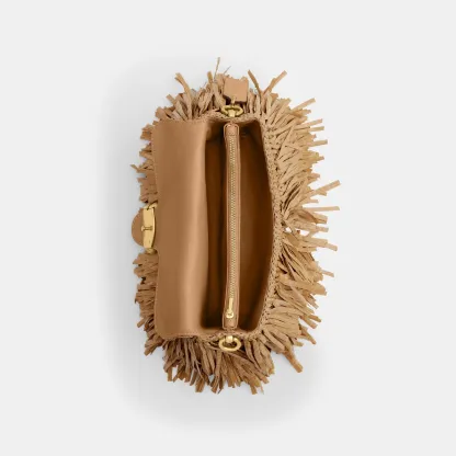 COACH®,Tabby Shoulder Bag 26,Crossbody,Shoulder Bag,Straw,Logo,Fringe,Brass,Casual,Beige,Inside View,Top View