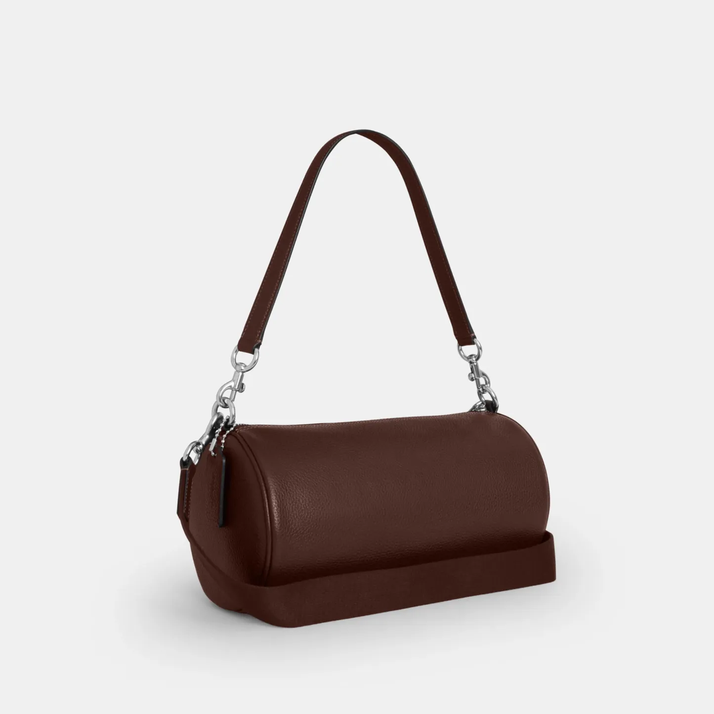 COACH®,Andre Barrel Bag 30,Leather,Recycled Polyester,Barrel Bag,Adjustable,Sustainable,Convertible,Durable Fabric,Silver ...,Brown,Angle View