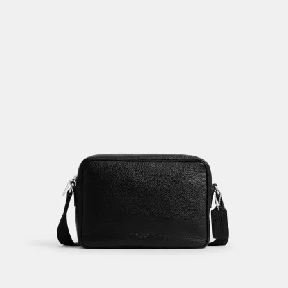 COACH®,Colton Crossbody Bag 25,Recycled Polyester,Leather,Crossbody,Adjustable,Silver Metal,Casual,Black,Front View