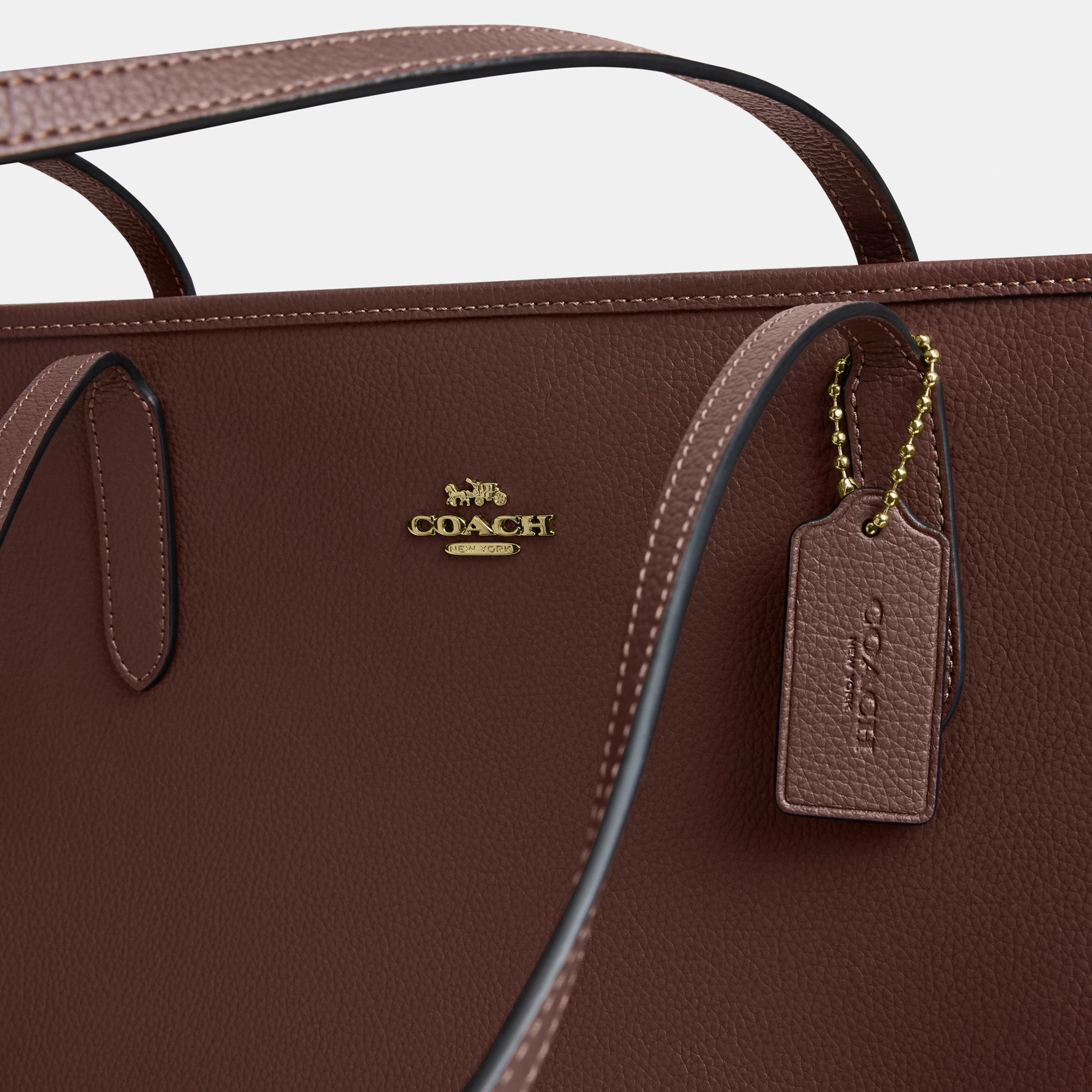 COACH®,City Tote Bag,Leather,Tote,Logo,Casual,Brown,Closer View