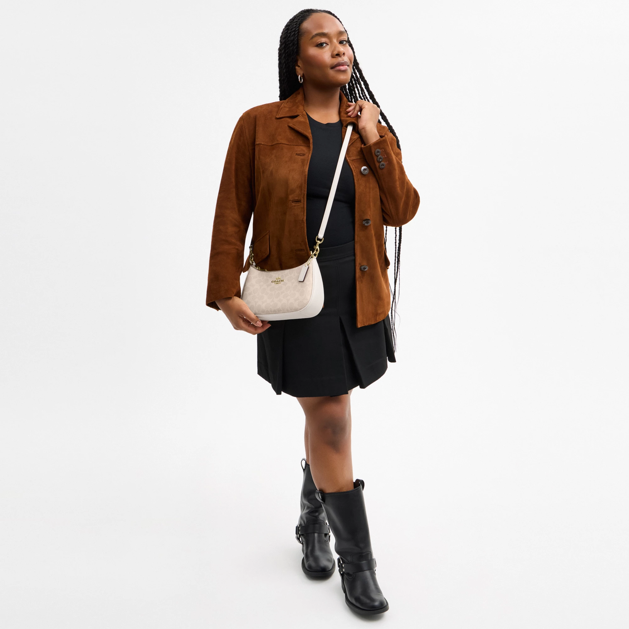 COACH®,Teri Shoulder Bag In Signature Canvas,Shoulder Bag,Logo,Tag Embellishment,Embossed,Metal,Casual,Beige