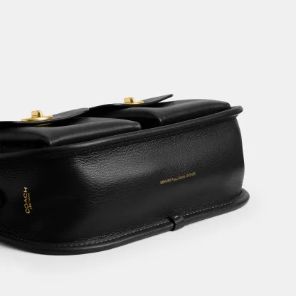 COACH®,Twin Turnlock Waverly Bag,Leather,Cotton,Shoulder Bag,Pendant,Compact,Gold Metal,Day Party,Black,Outsole View