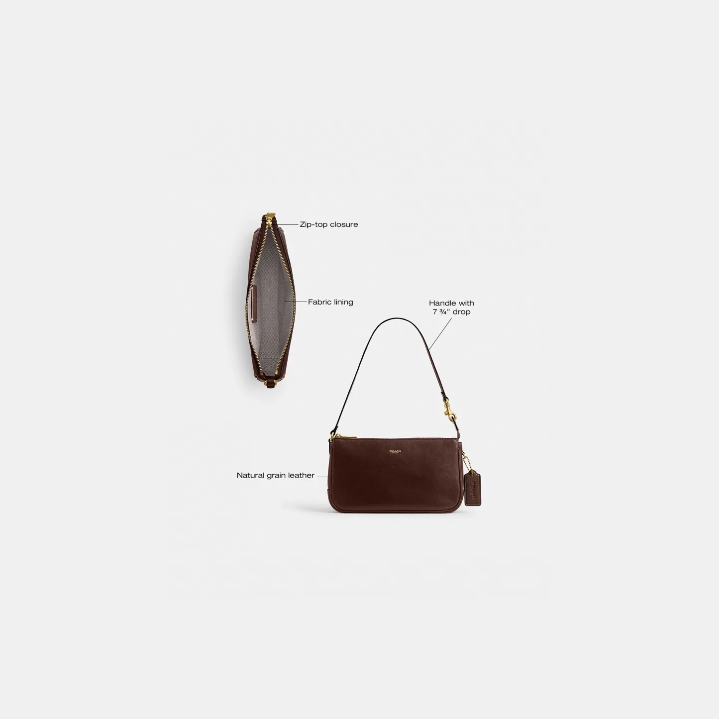 COACH®,Plaza Bag,Fabric,Leather,Shoulder Bag,Logo,Compact,Lined,Gold Metal,Casual,Brown