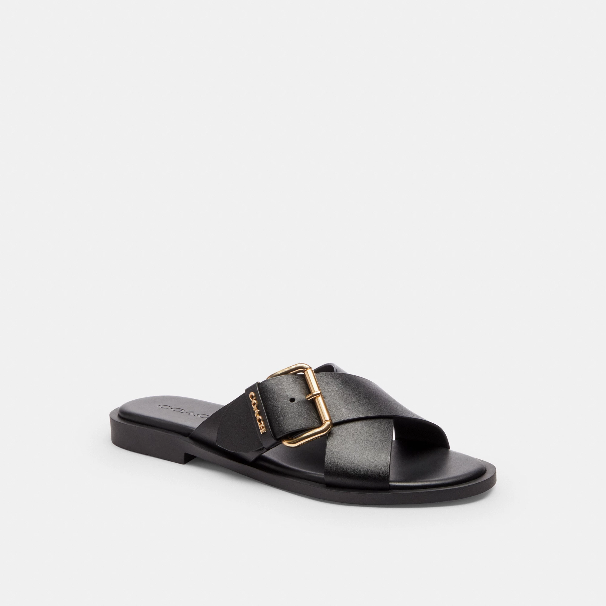 COACH®,Crisscross Buckle Sandal,Black,Front View