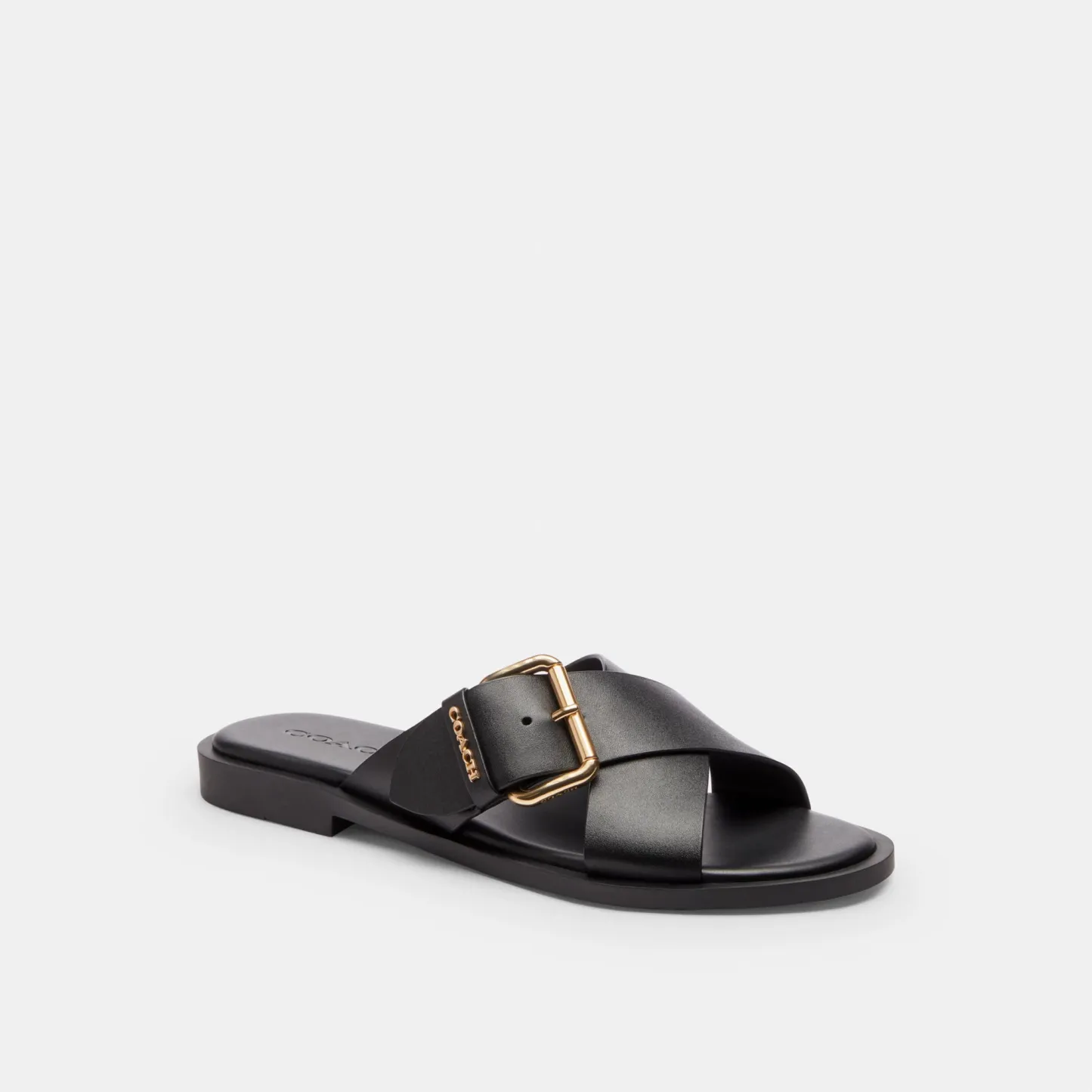 COACH®,Crisscross Buckle Sandal,Black,Front View