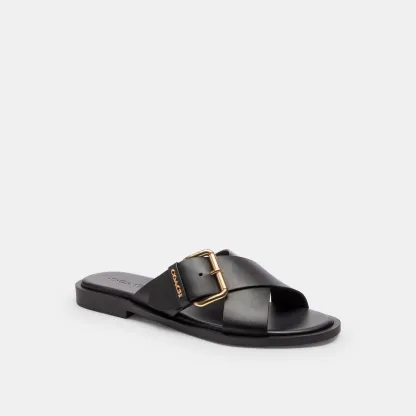 COACH®,Crisscross Buckle Sandal,Black,Front View