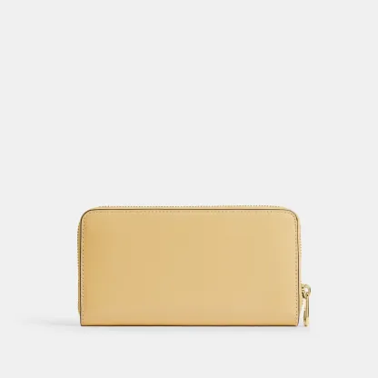 COACH®,Long Zip Around Wallet,Leather,Wristlet,Continental,Logo,Metal,Casual,Gold,Back View
