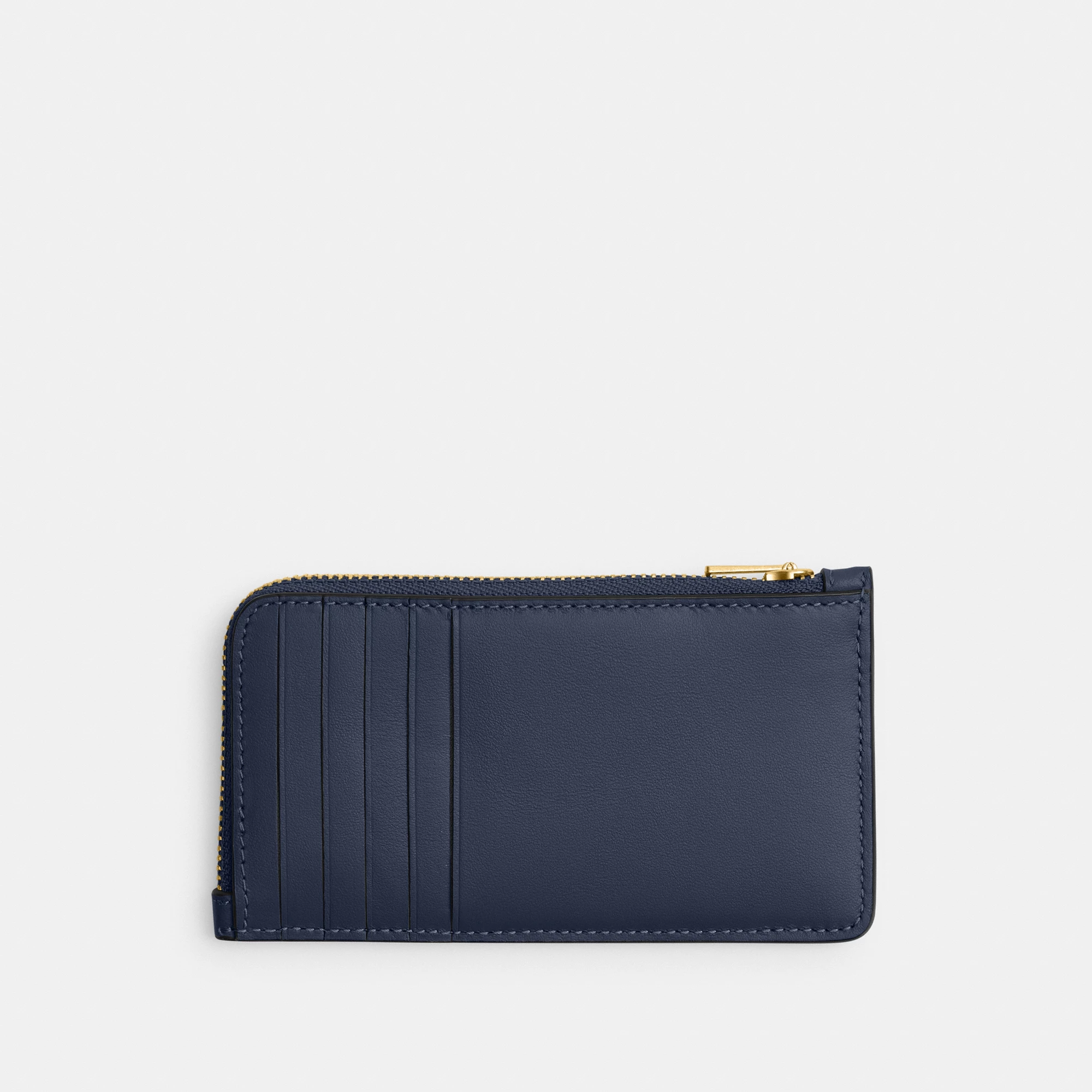 COACH®,New York Zip Card Case,Leather,Calfskin Leather,Card Case,Coin,Word Embellishment,Logo,Casual,Navy,Back View