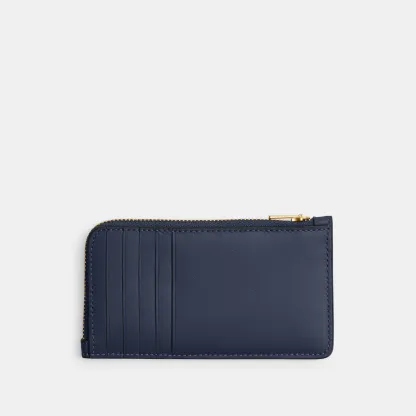 COACH®,New York Zip Card Case,Leather,Calfskin Leather,Card Case,Coin,Word Embellishment,Logo,Casual,Navy,Back View