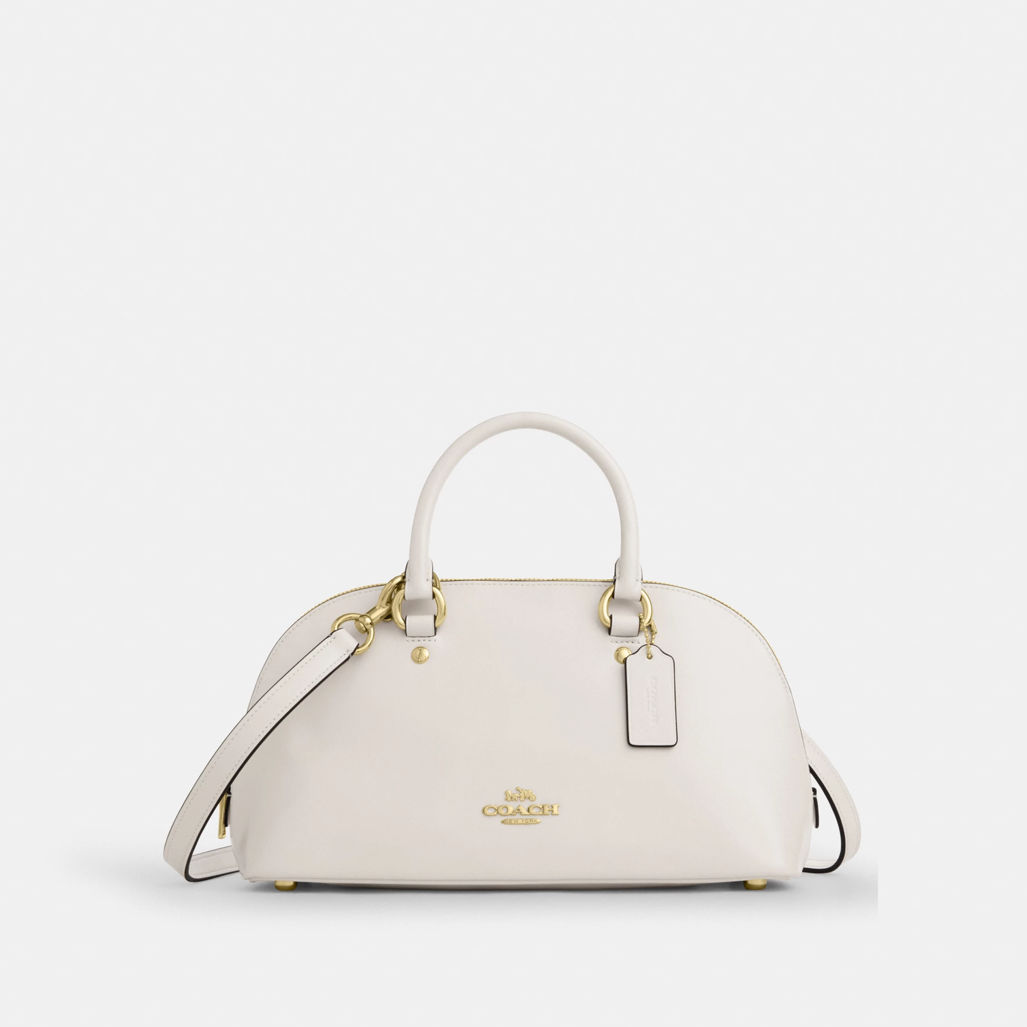 COACH®,Lara Satchel Bag,Recycled Polyester,Satchel,Logo,Metal,Casual,Cream,Front View