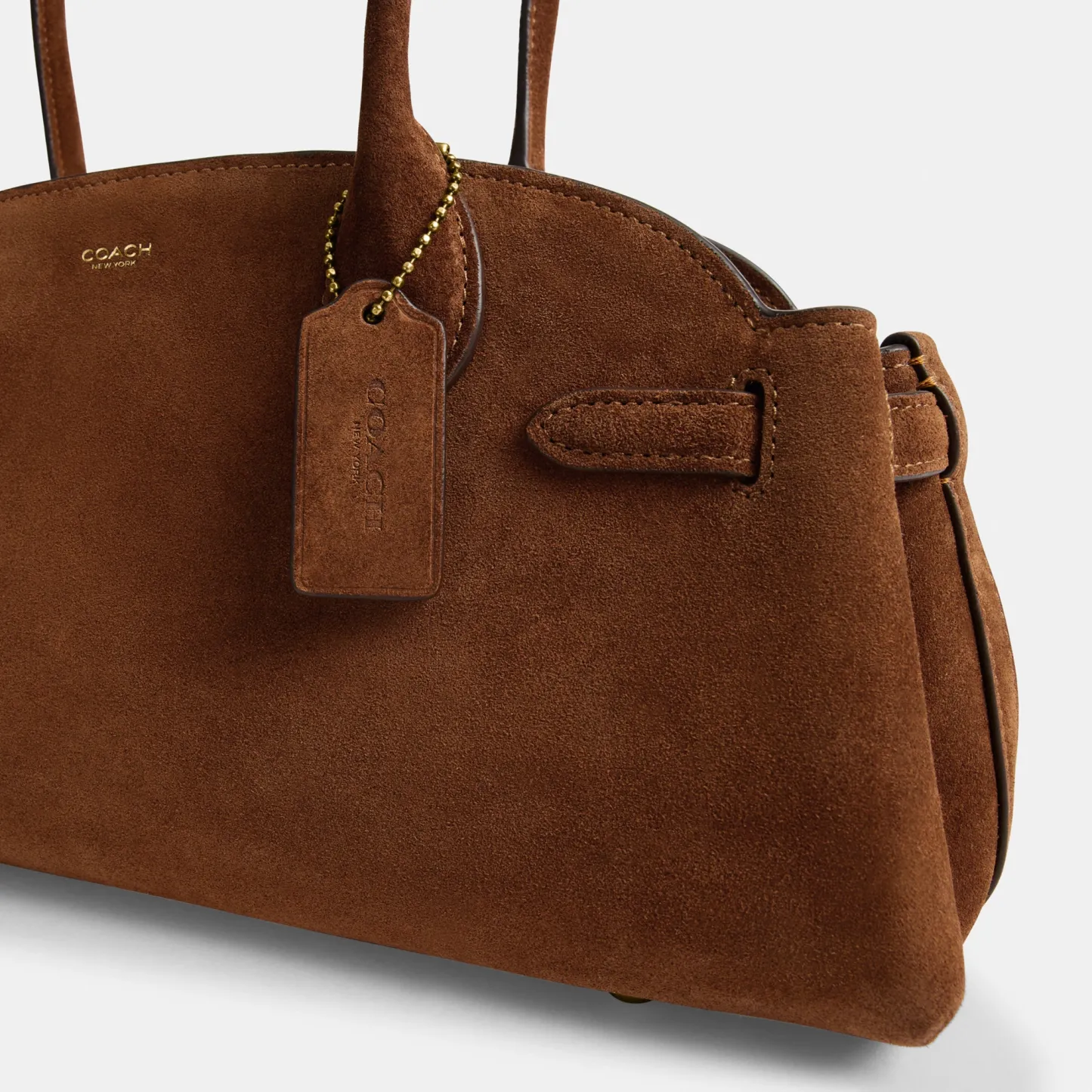 COACH®,Empire Carryall Bag 34,Suede,Shoulder Bag,Logo,Brass,Casual,Brown,Closer View